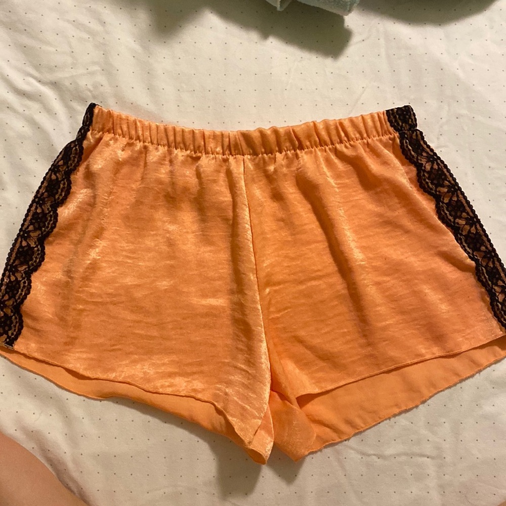 Cozy Rozy Satiny Sleep Shorts with Black Lace Detail